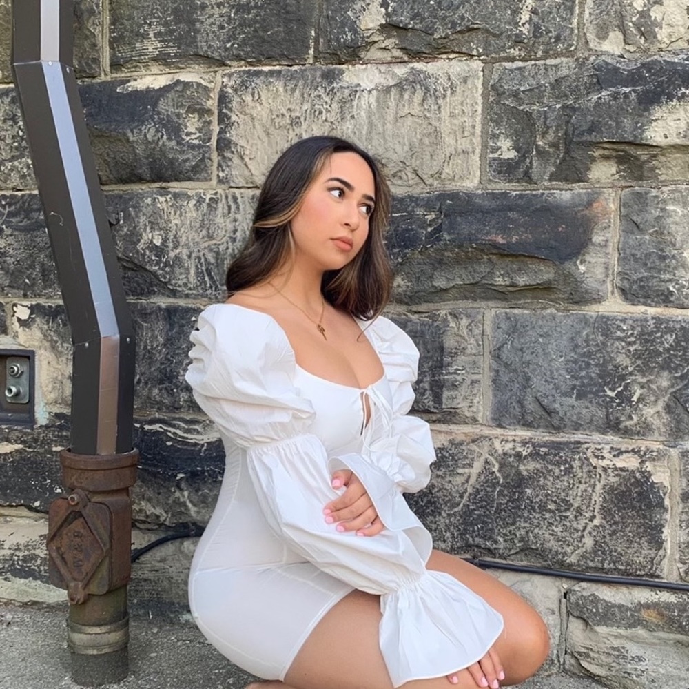 White Puffy Sleeve Bodycon Mini Dress
